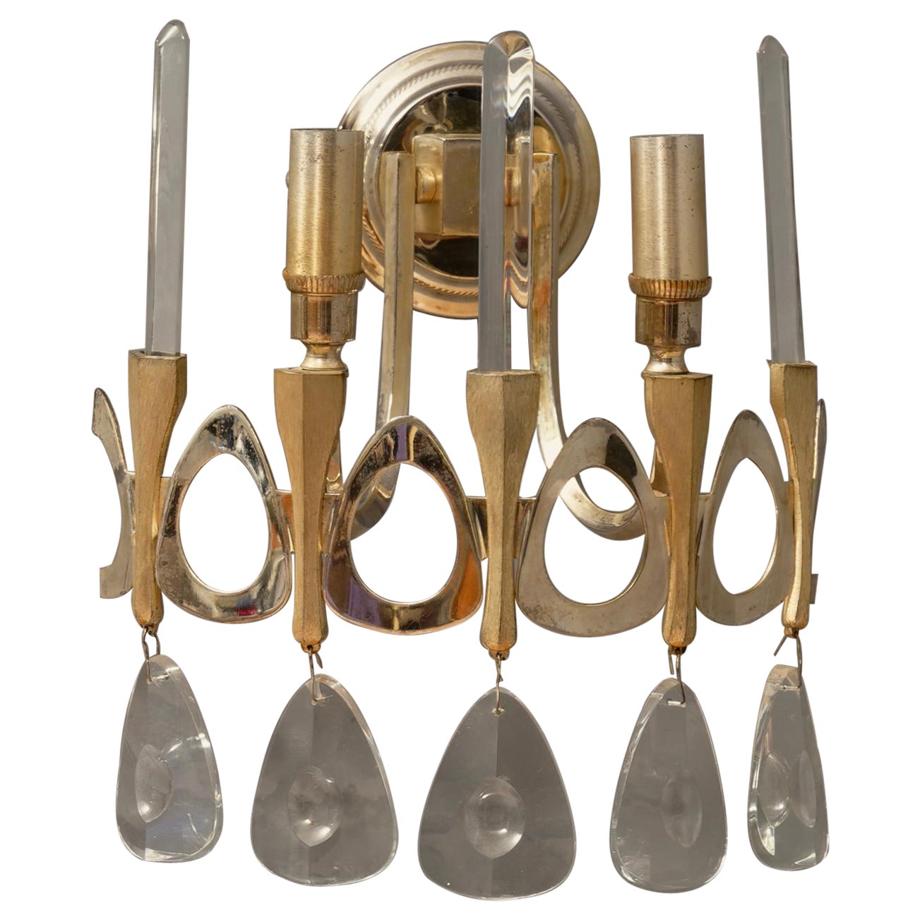 Gaetano Sciolari Semi Circular Gold and Glass Wall Light and Sconces, 1960