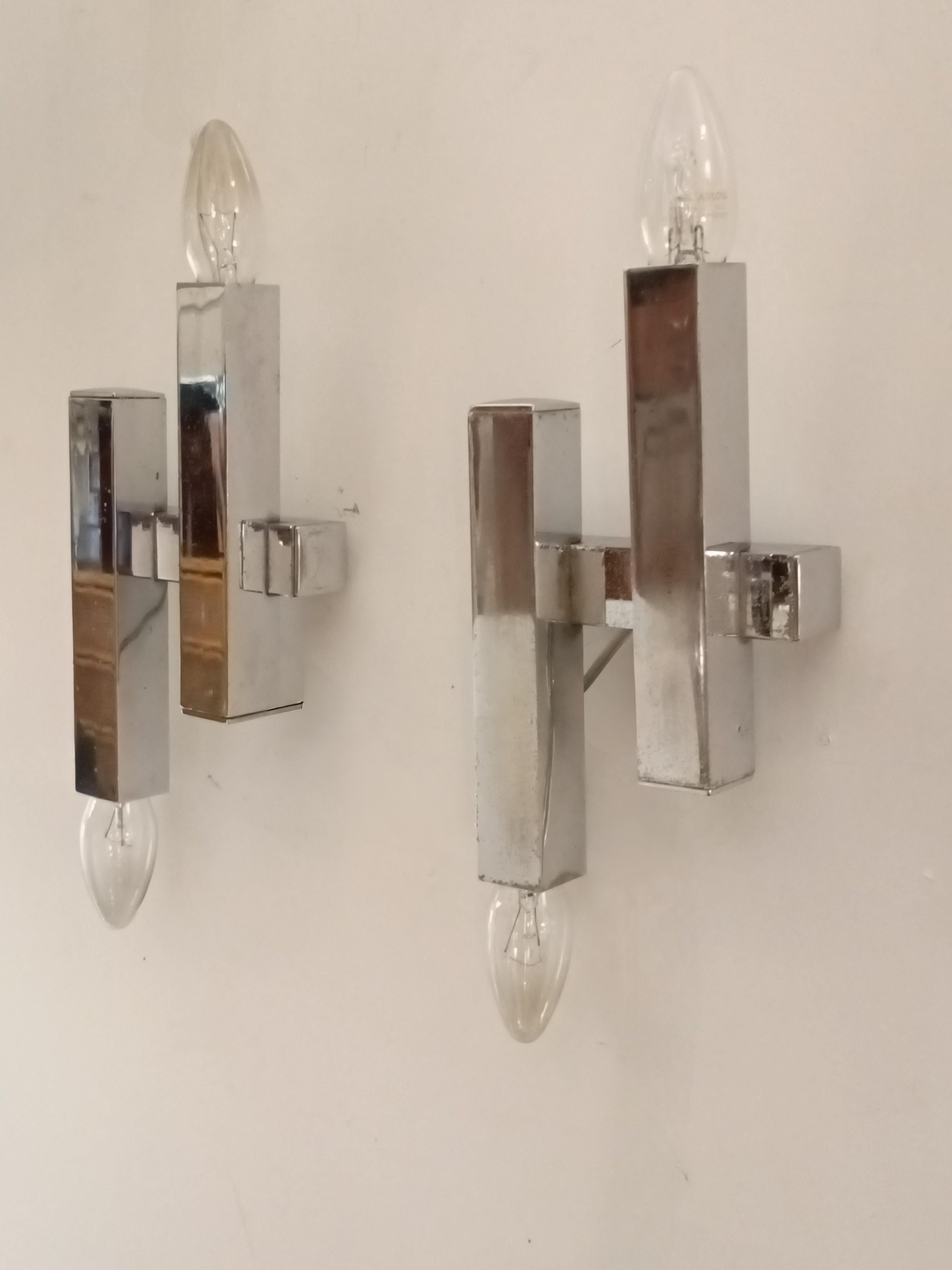 Italian Gaetano Sciolari Set di 4 Lampade da Parete Cromate, Italia 1970s in vendita