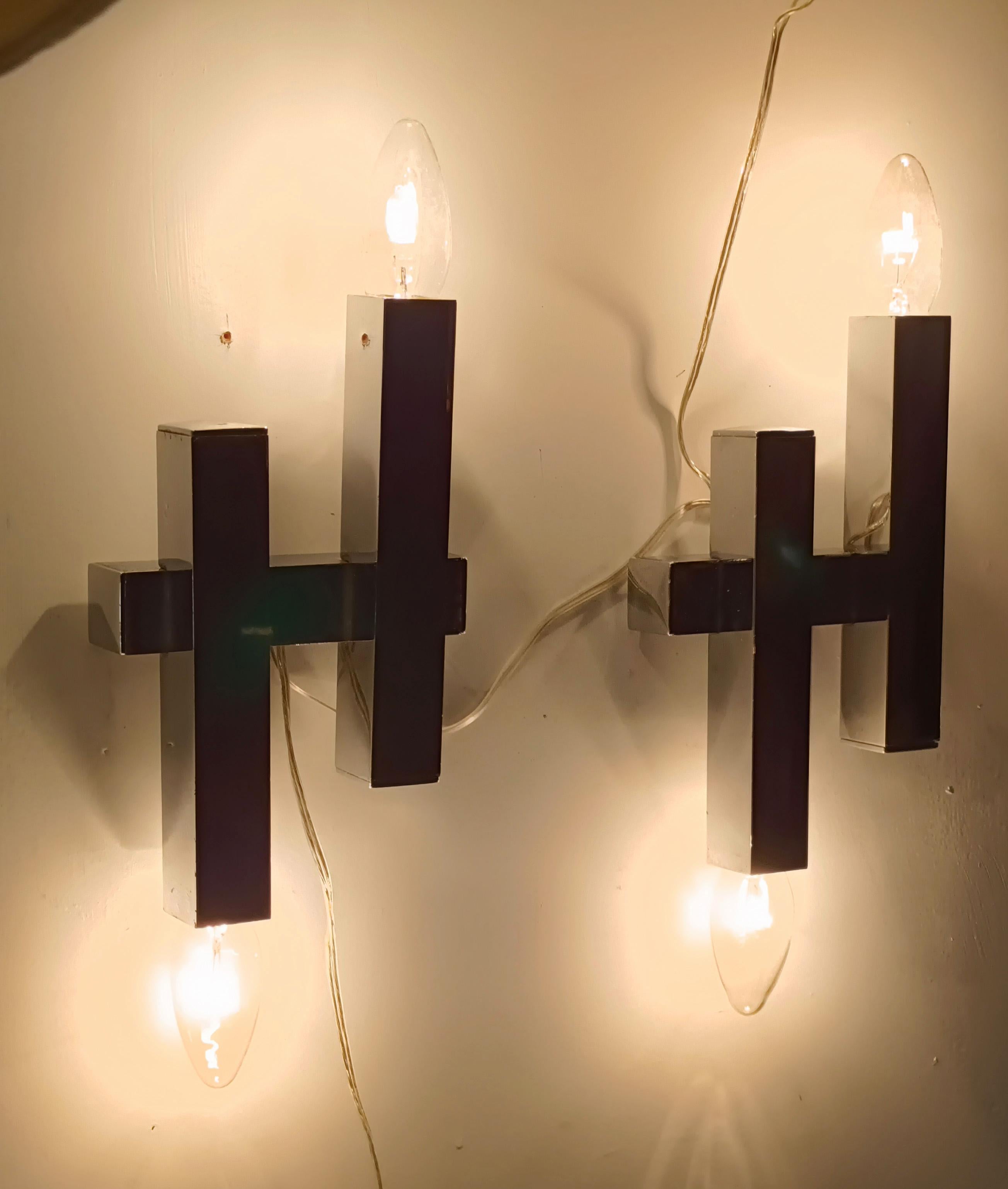 Late 20th Century Gaetano Sciolari Set di 4 Lampade da Parete Cromate, Italia 1970s in vendita