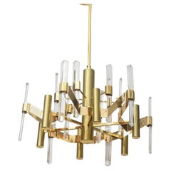Gaetano Sciolari Six-Light Chandelier Gold-Plated Brass and Vertical Faceted