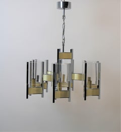 Gaetano Sciolari Six-Light Glass Hurricane Chandelier, Italy, 1970s
