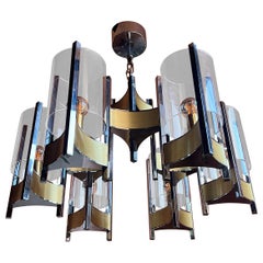 Gaetano Sciolari Six-Light Glass Hurricane Chandelier, Italy, 1970s