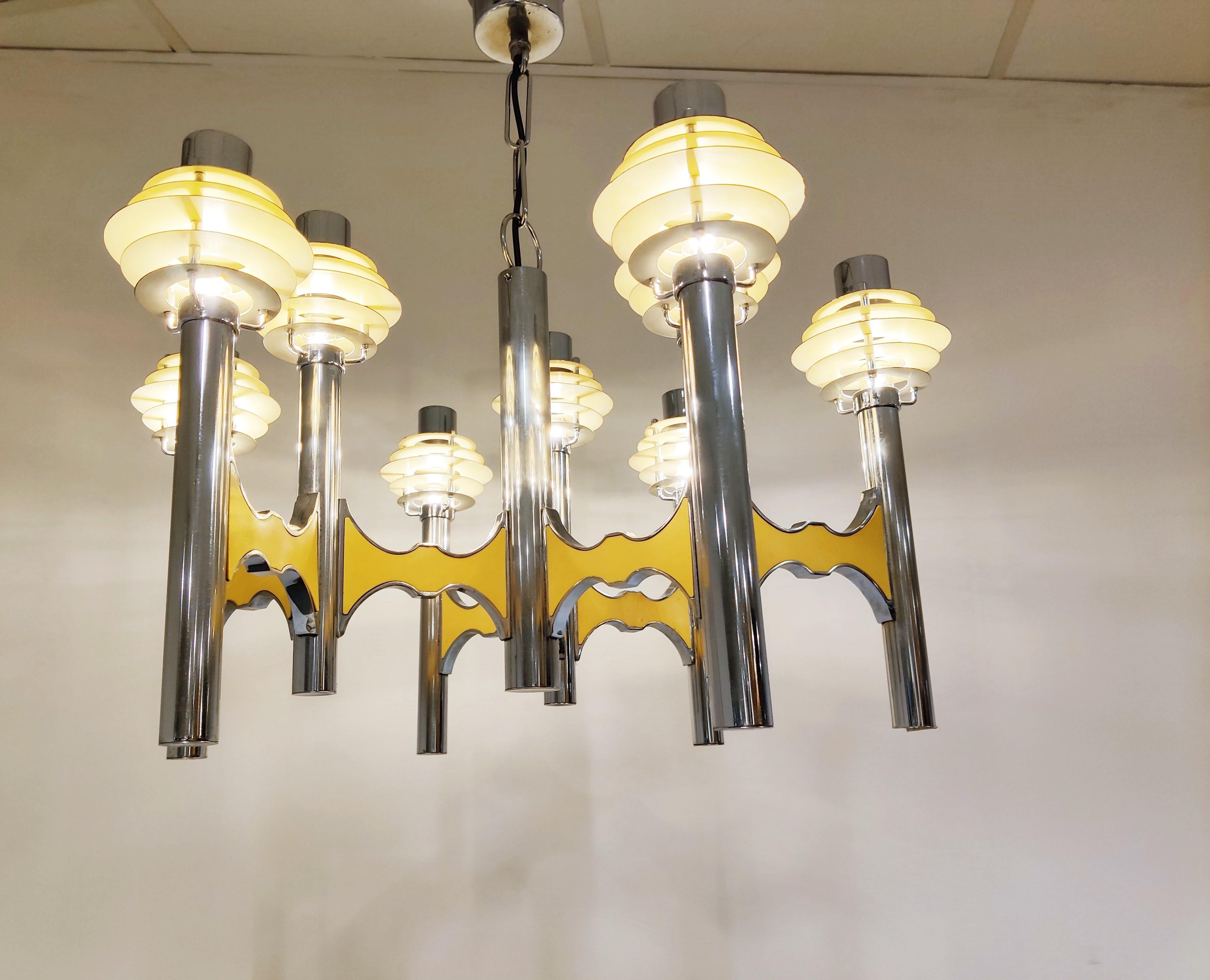 Italian Gaetano Sciolari Space Age Chandelier, 1970s For Sale