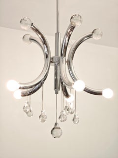Gaetano Sciolari Space Age Chrome Chandelier Italy 70s Mid-Century Modern