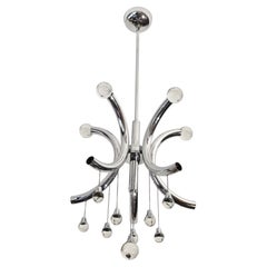 Gaetano Sciolari Space Age Chrome Chandelier Italy 70s Mid-Century Modern