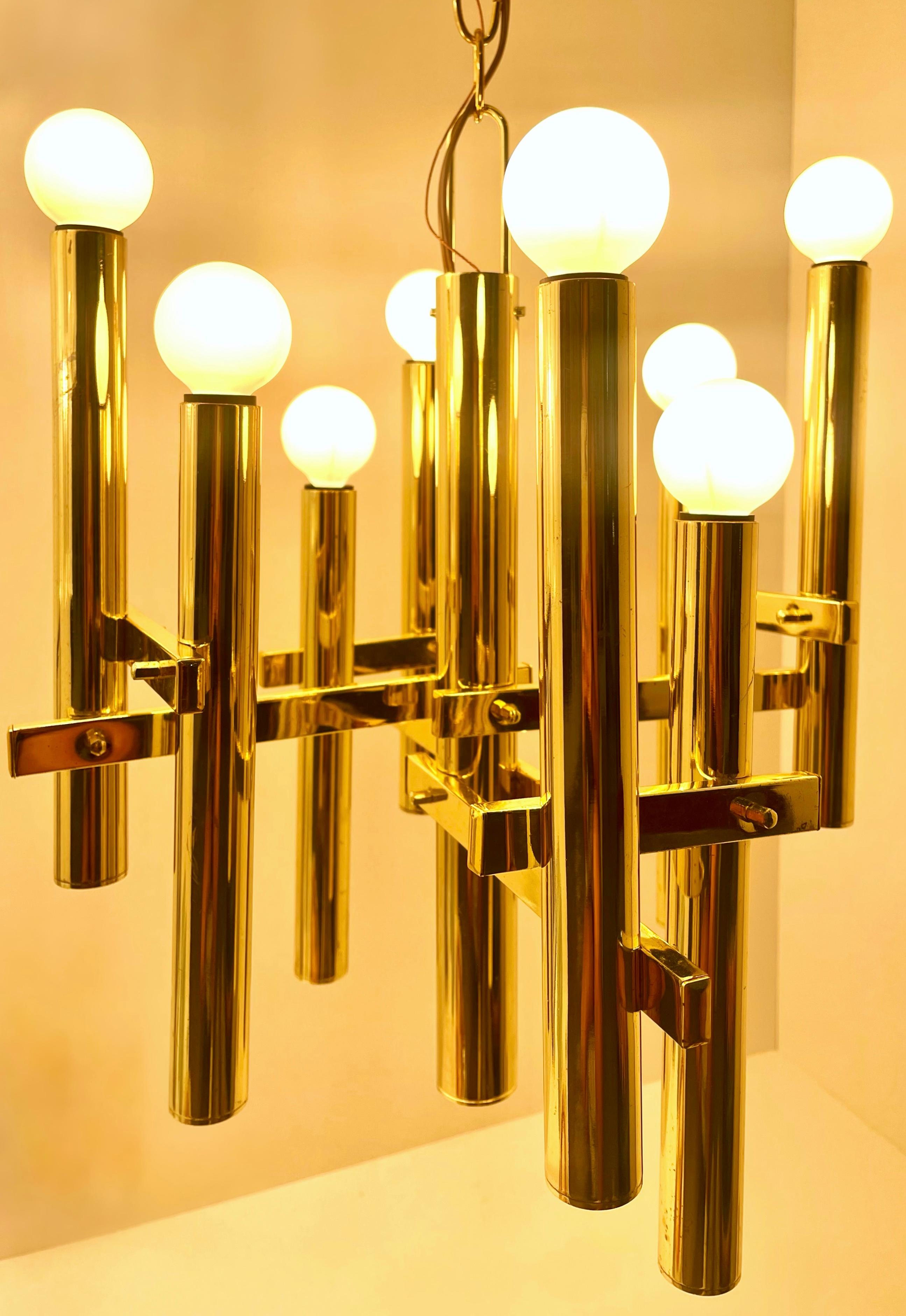 Italian Gaetano Sciolari Style Brass Chandelier