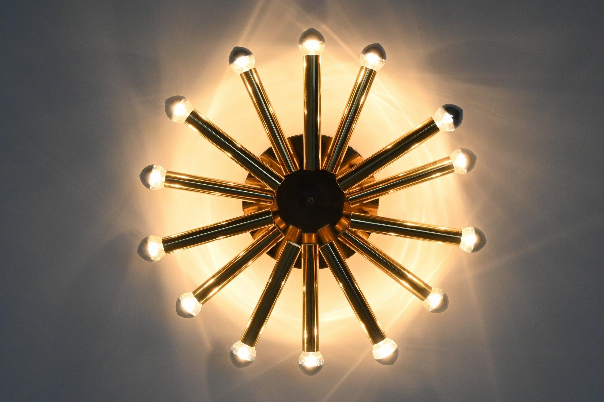 Mid-Century Modern Gaetano Sciolari Sunburst Ceiling Lamp Boulanger, Italy, 1960