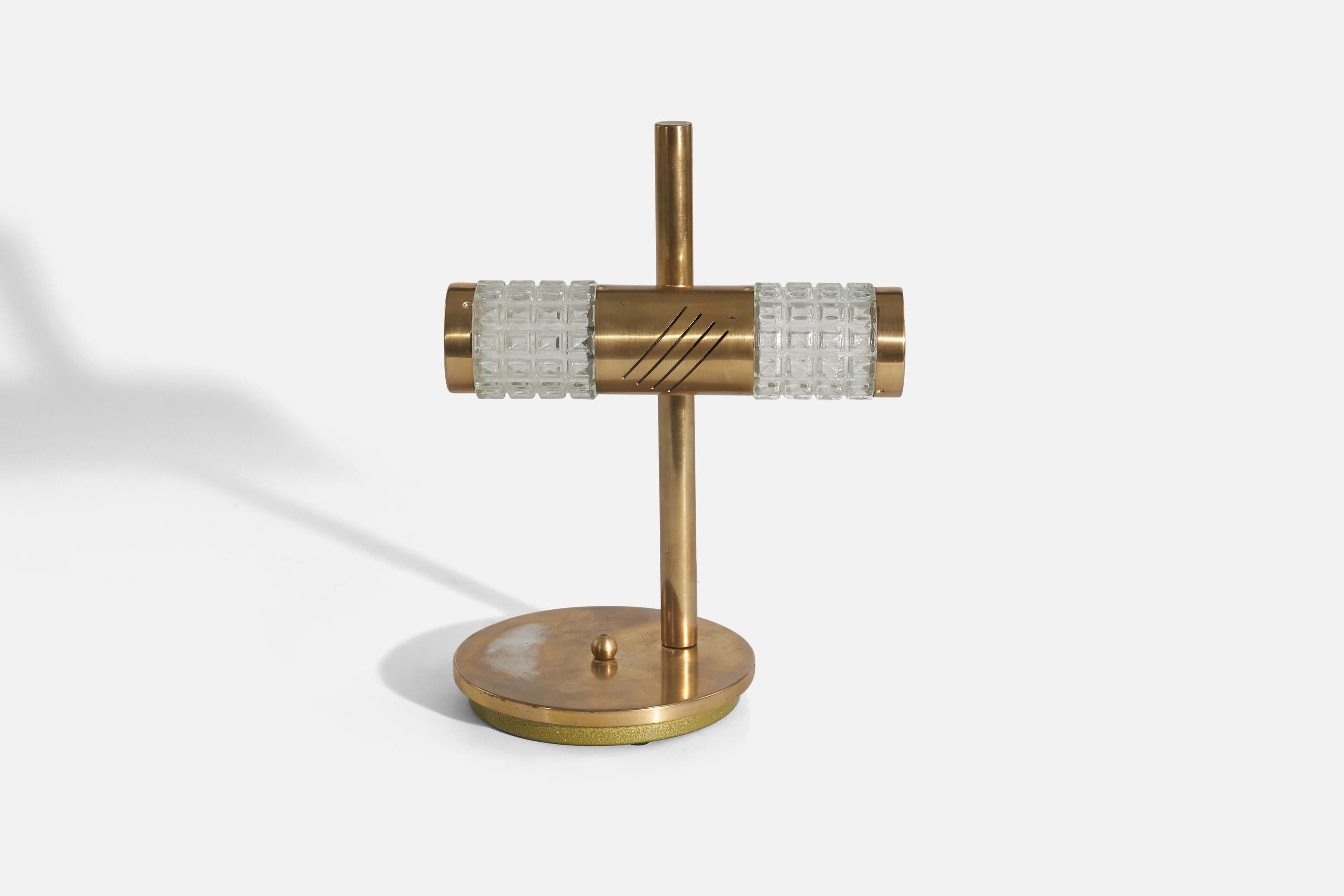 Italian Gaetano Sciolari, Table Lamp, Glass, Brass, Italy, 1970s For Sale