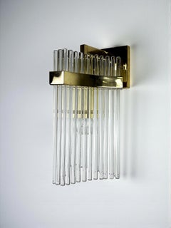 Gaetano Sciolari Wall Sconce, Murano Crystal Rods & Gilt Brass, 1970s