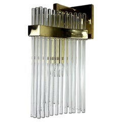 Gaetano Sciolari Wall Sconce, Murano Crystal Rods & Gilt Brass, 1970s