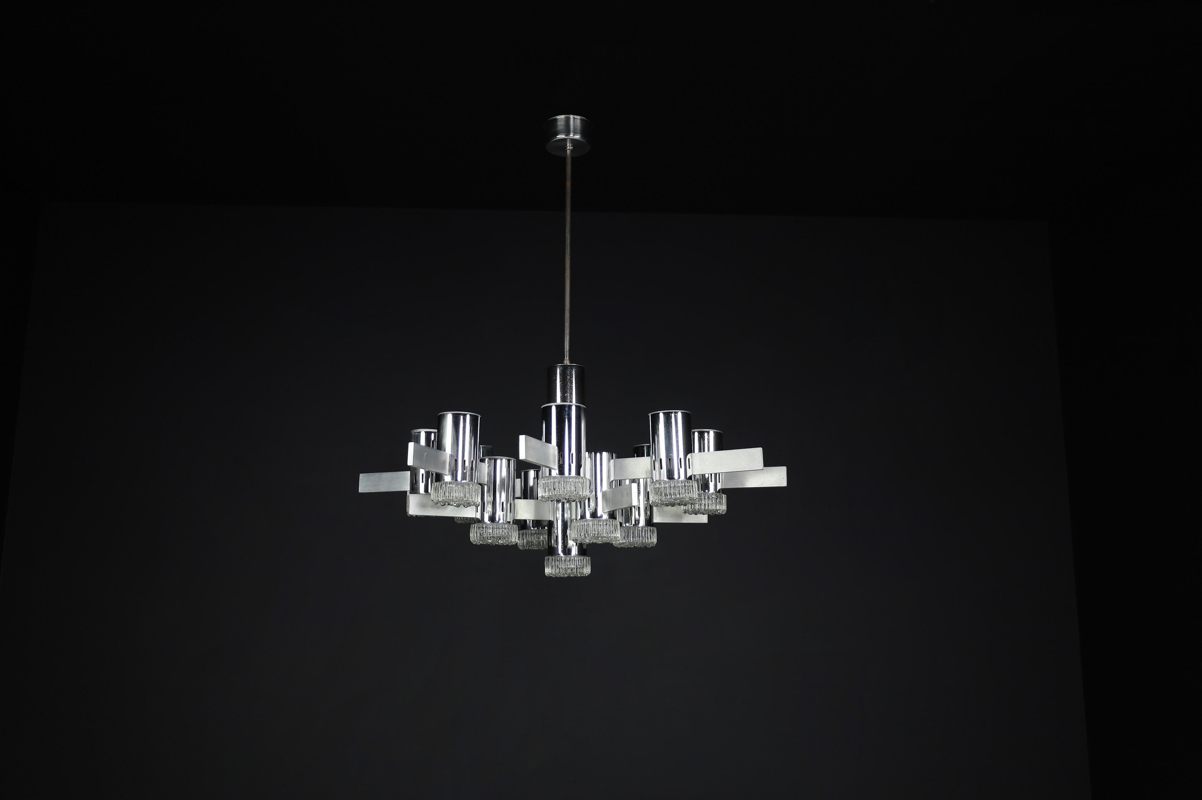Lampadario XXL di Gaetano Sciolari con struttura in cromo e alluminio, Italia, anni '70 in vendita 3