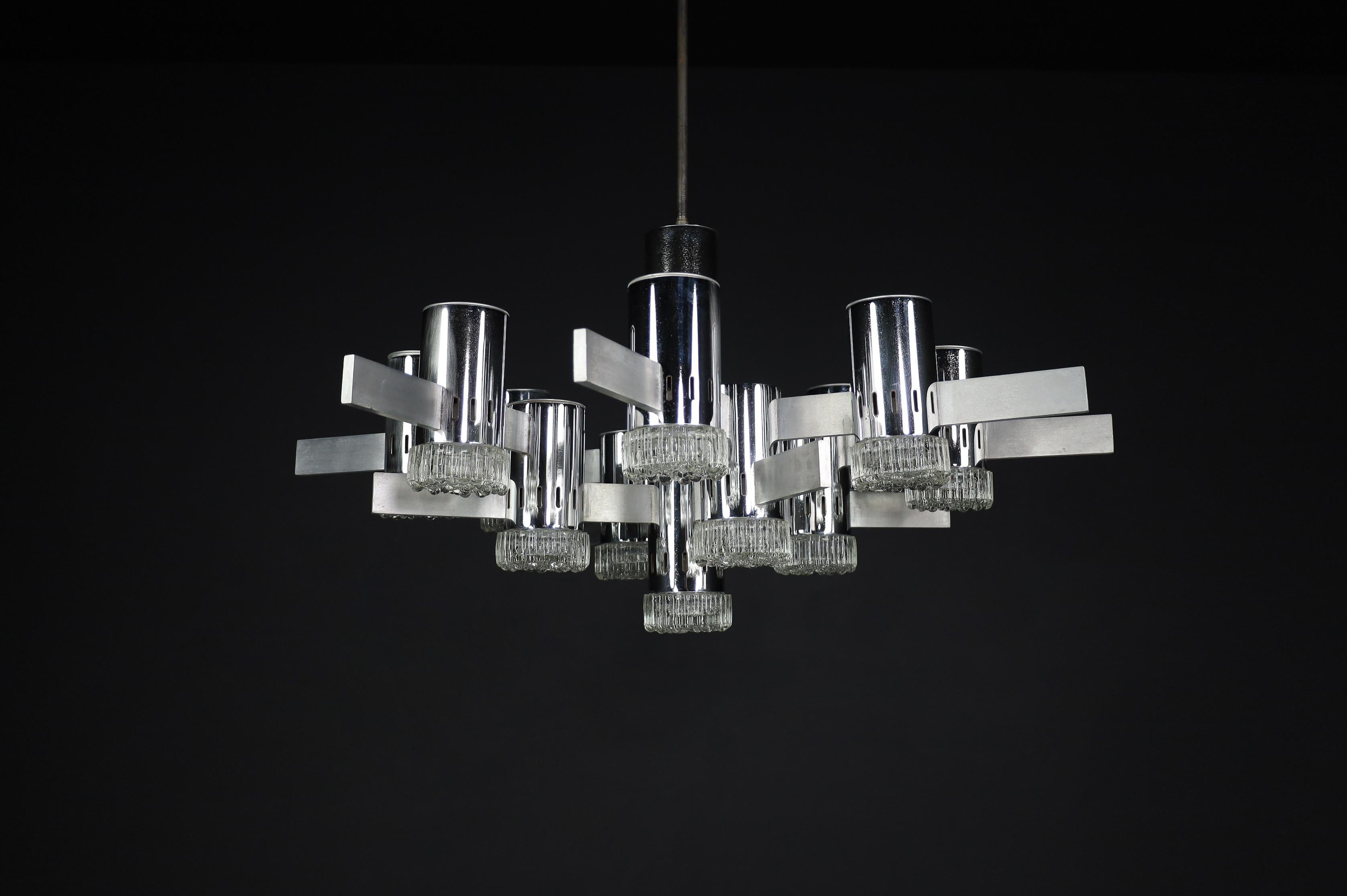 Lampadario XXL di Gaetano Sciolari con struttura in cromo e alluminio, Italia, anni '70 in vendita 4