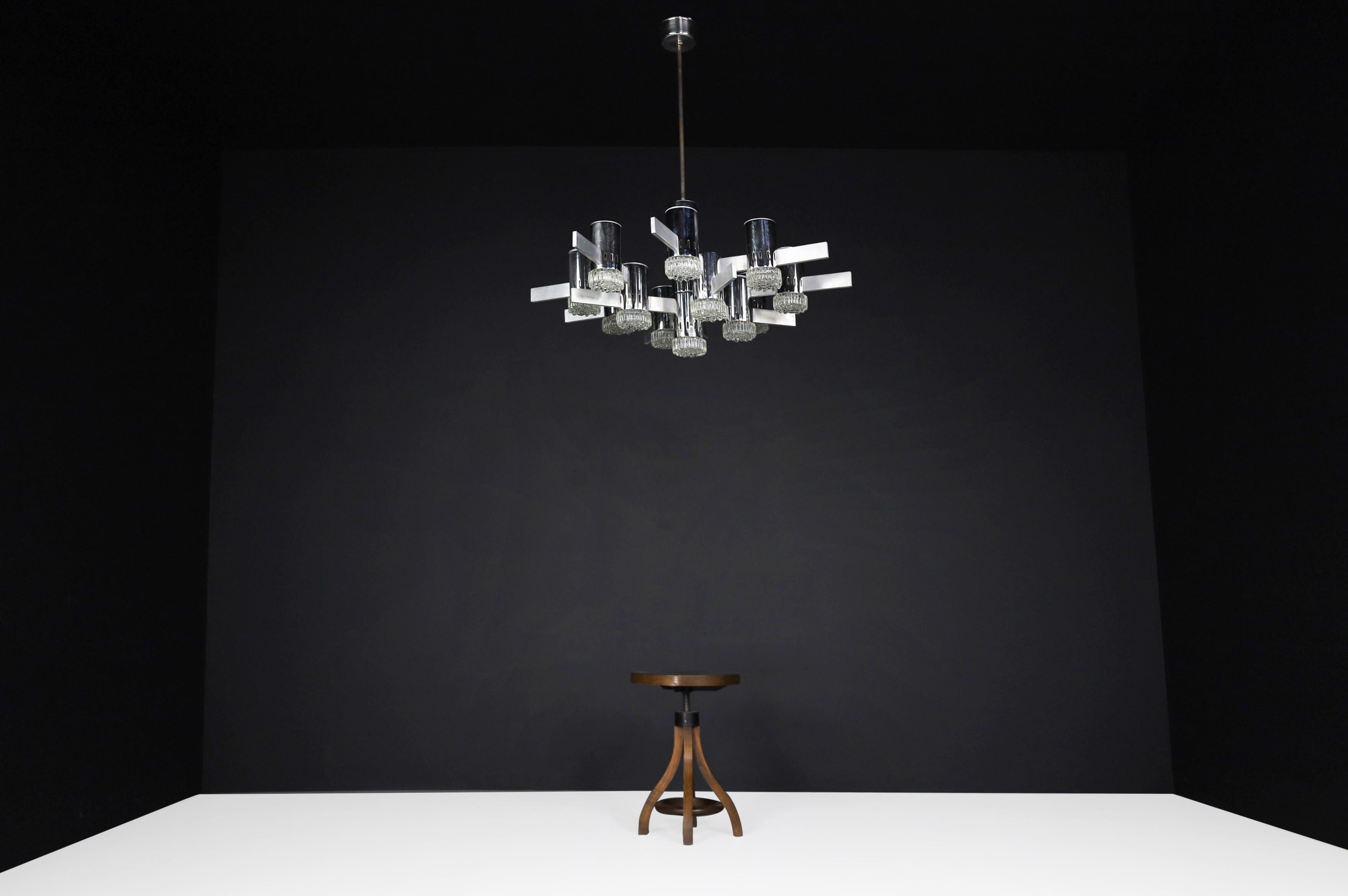 Italian Gaetano Sciolari XXL Chandelier with chrome and aluminium fixture, Italy, 1970s For Sale