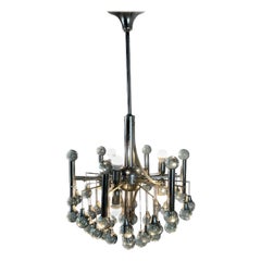 Gaetano Scolari glass and chrome ball chandelier, Italy 1960