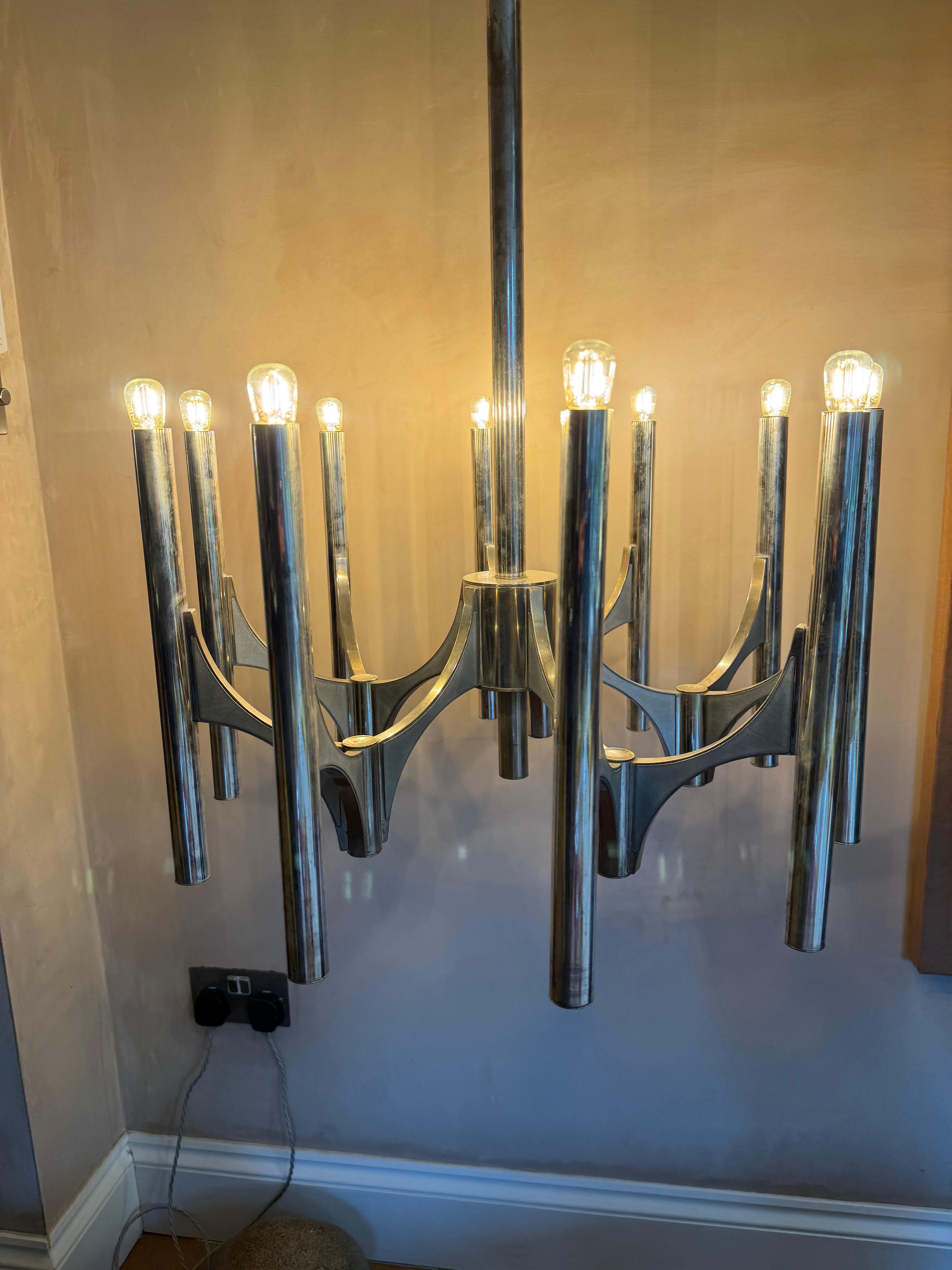 Gaetano Scolari Lámpara de araña Sirius bañada en plata en venta 2