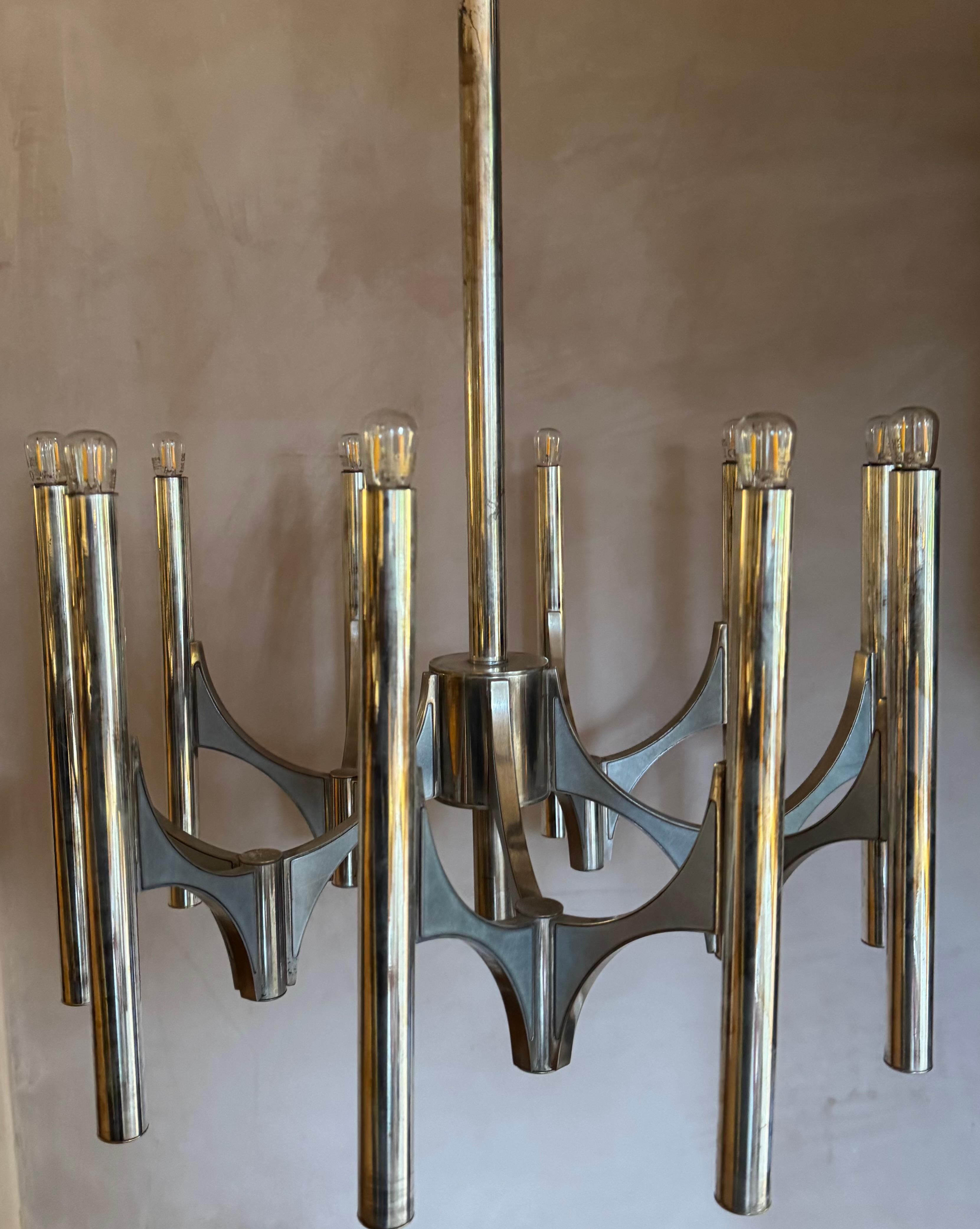 Gaetano Scolari Lámpara de araña Sirius bañada en plata Moderno de mediados de siglo en venta