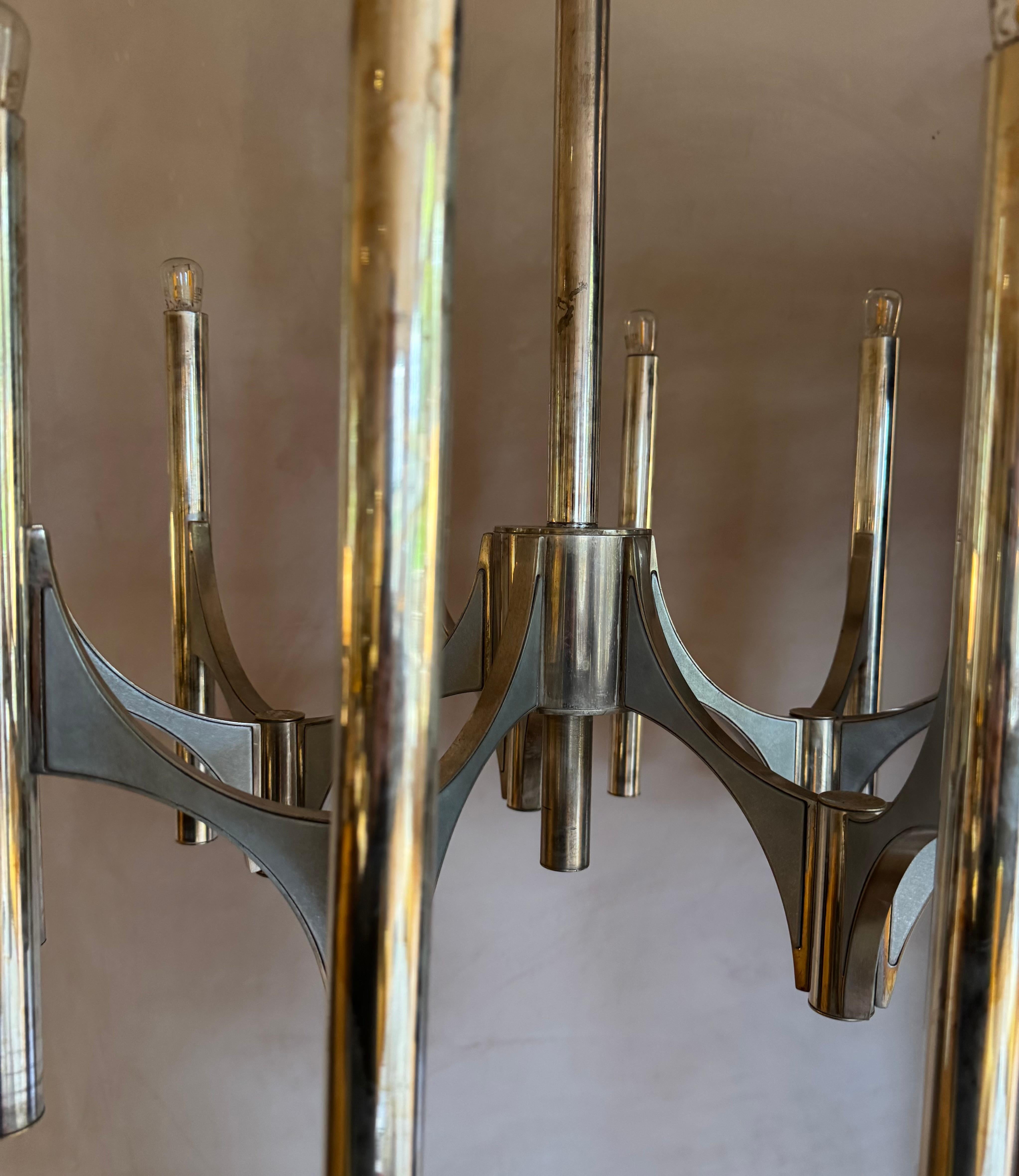 Gaetano Scolari Lámpara de araña Sirius bañada en plata Aluminio en venta