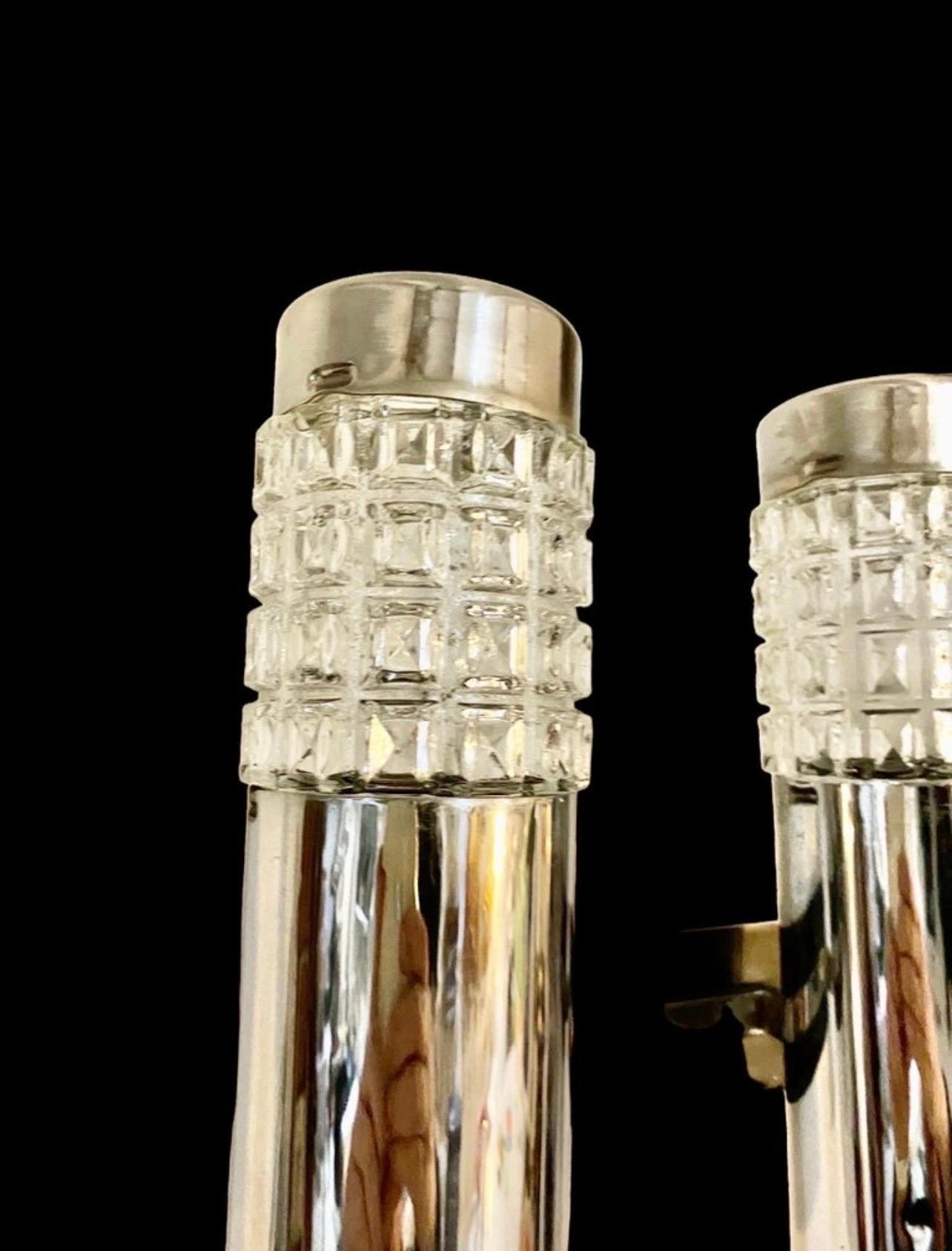 Italian Gaetano Scoliari Wall Lighting Pair Glass with Chrome , Italy 1970 For Sale