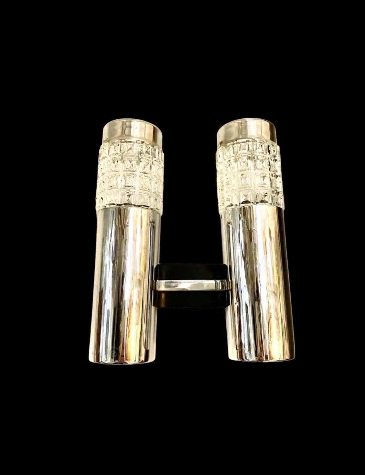 Late 20th Century Gaetano Scoliari Wall Lighting Pair Glass with Chrome , Italy 1970 For Sale