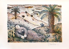 Figura e Palme - Litografia di Gaetano Tranchino - Anni '70