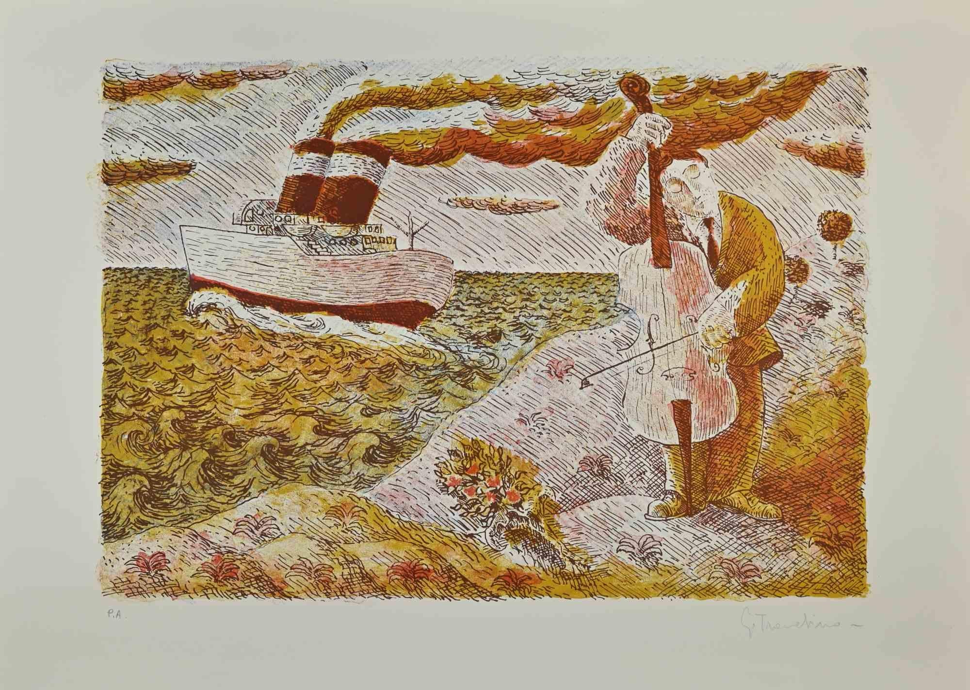El violinista y el barco es una obra de arte realizada por Gaetano Tranchino en la década de 1970. 

Impresión litográfica sobre papel.

Firmado a mano. Prueba de artista.

¡Buenas condiciones!