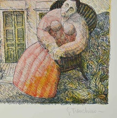 Frau und Haus – Lithographie von Gaetano Tranchino – Frau und Haus – 1975