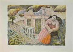 Frau und Haus – Lithographie von Gaetano Tranchino – Frau und Haus – 1975