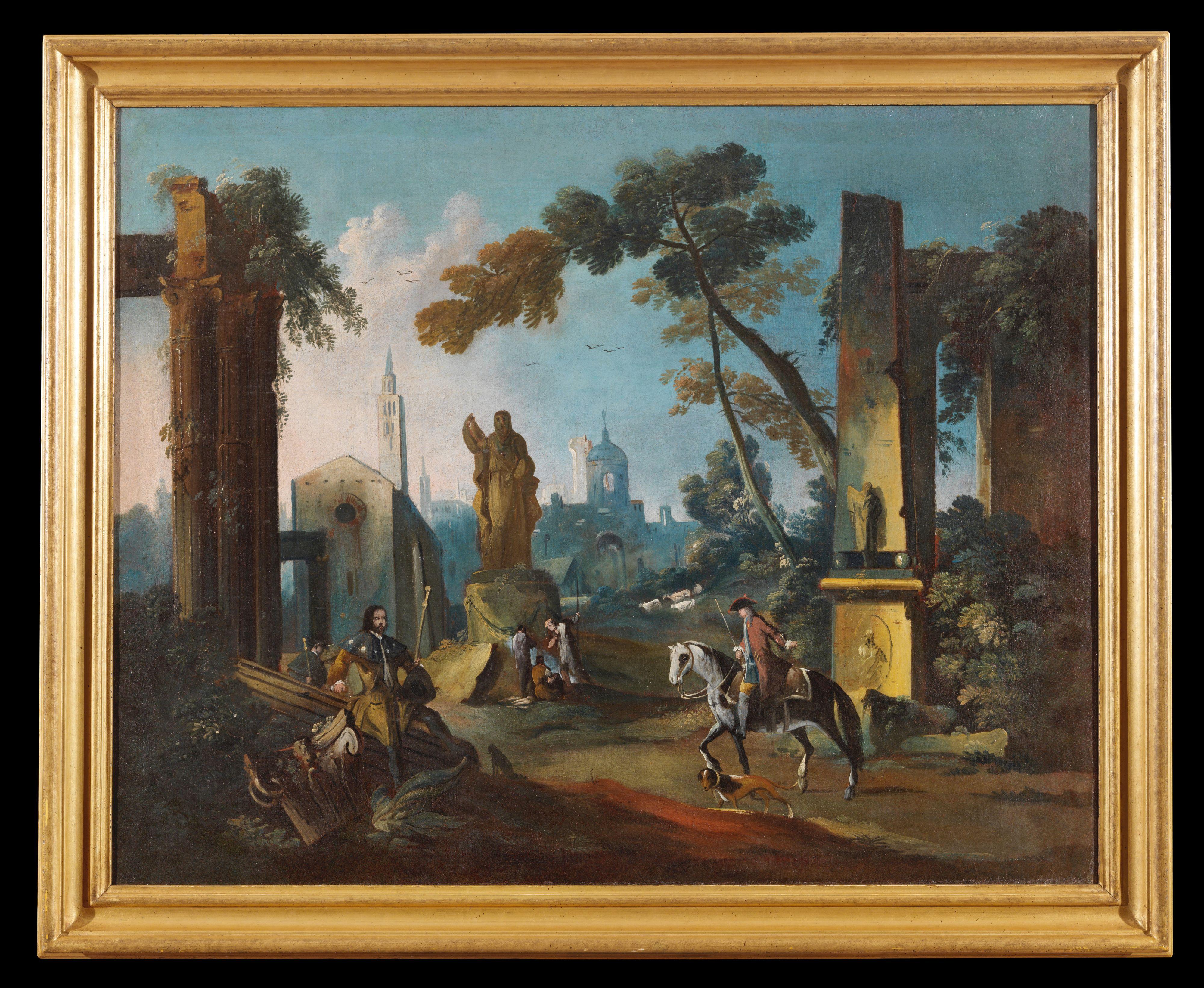 18th Century Architectural Capriccio Gaetano Vetturali Landscape Oil on Canvas  For Sale 1