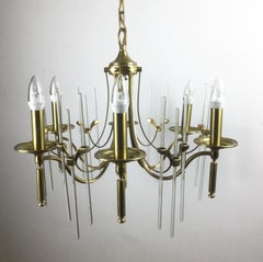 1960s Gaeteno Sciolari Brass and Glass Chandelier