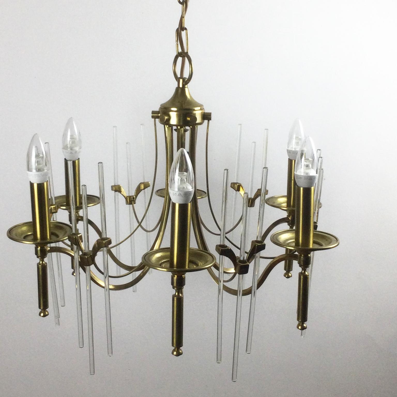 20th Century Gaeteno Sciolari Brass and Glass Chandelier, Italy, 1960s For Sale