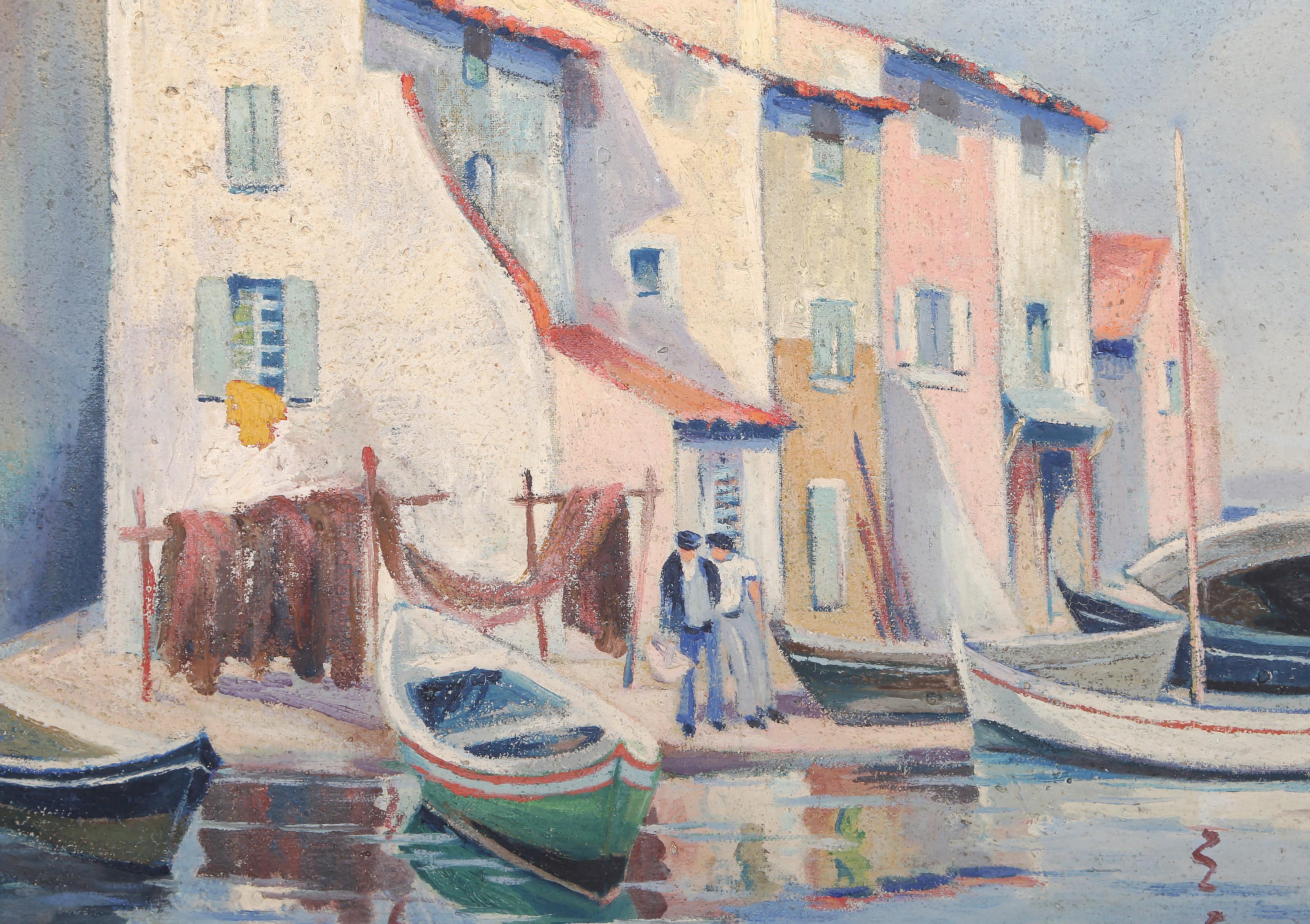 Martigues, Frankreich - Modernes Ölgemälde am Meer auf Leinwand von Gaeton Dumas im Angebot 1