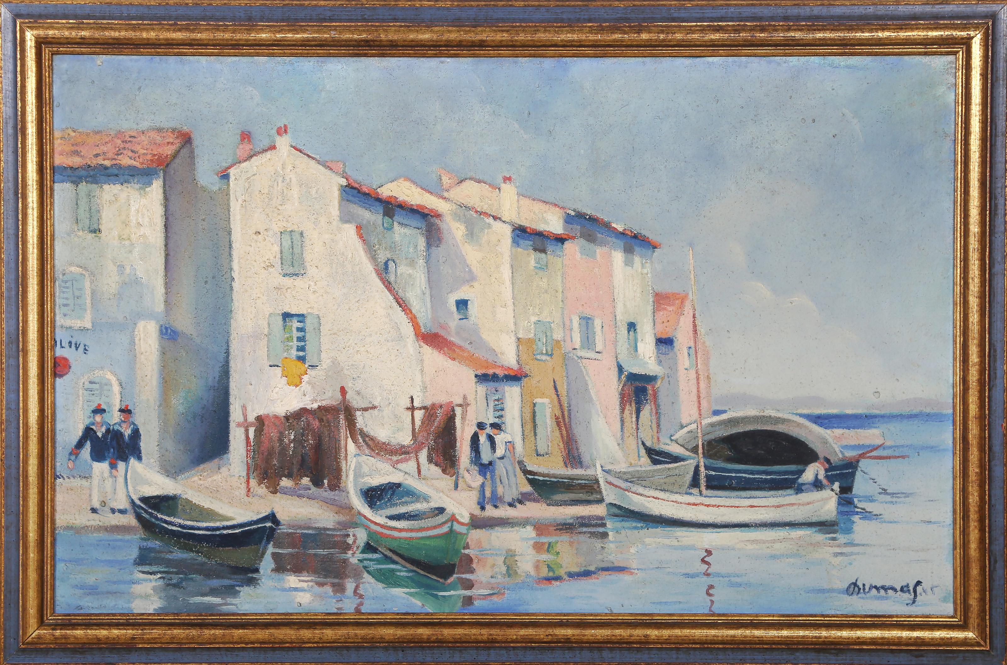 Martigues, Frankreich - Modernes Ölgemälde am Meer auf Leinwand von Gaeton Dumas