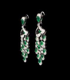 Graff 18K White Gold Emerald Diamond Pendant Earrings 'Icon'