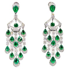 Graff 18K White Gold Emerald Diamond Pendant Earrings 'Icon'