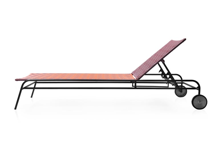 Handwoven Orange Sun Lounger Patio Furniture by Frida and Blu For Sale