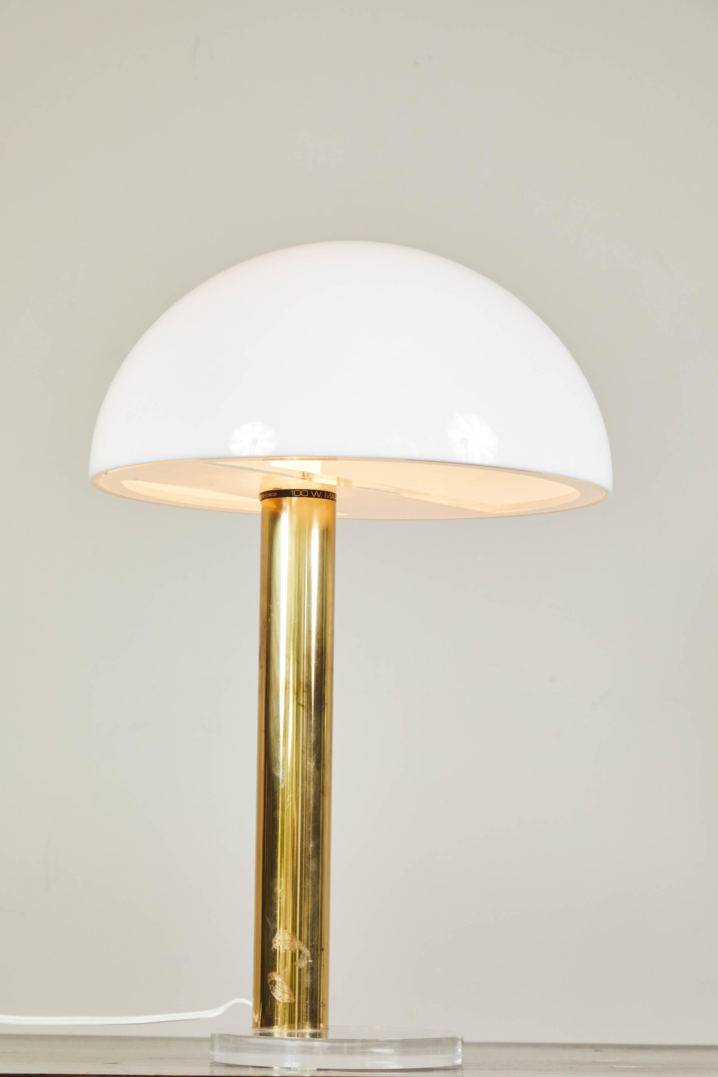 American Gage Cauchois 1980s Brass and Lucite Touch Lamp