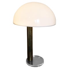 Gage Cauchois Brass Touch Control Table Lamp, Dome Shade and Lucite Base, 1980