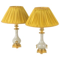 Gagneau, Pair of Louis XVI Style Lamps in Porcelain, End of the 19th Century