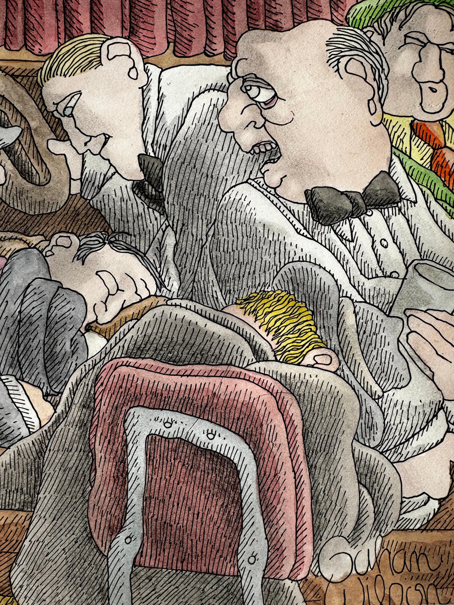 Scène de bar en macabre - École de Charles Addams - Cartoon Playboy - Contemporain Painting par Gahan Wilson