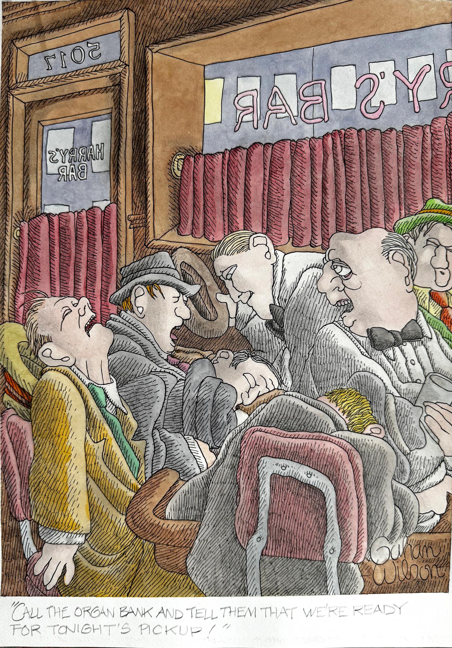 Macabra Escena de Bar - Escuela de Charles Addams - Playboy Cartoon