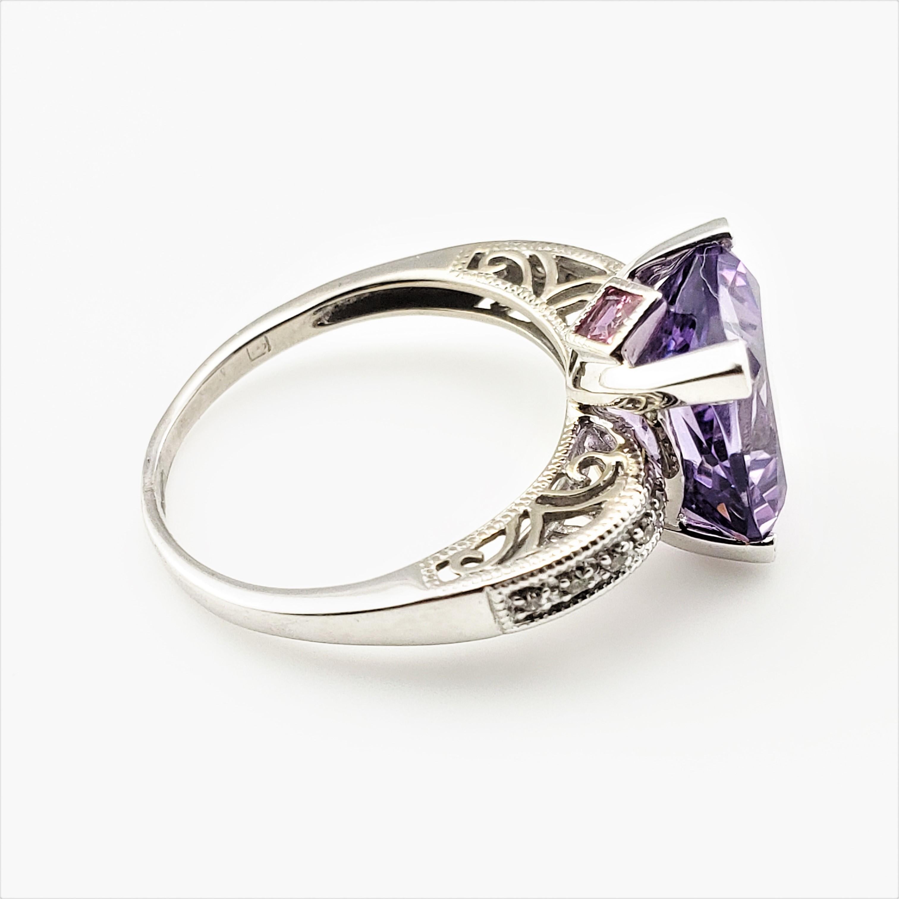 Bague en or blanc 14 carats avec améthyste et diamants certifiés GAI Bon état - En vente à Washington Depot, CT