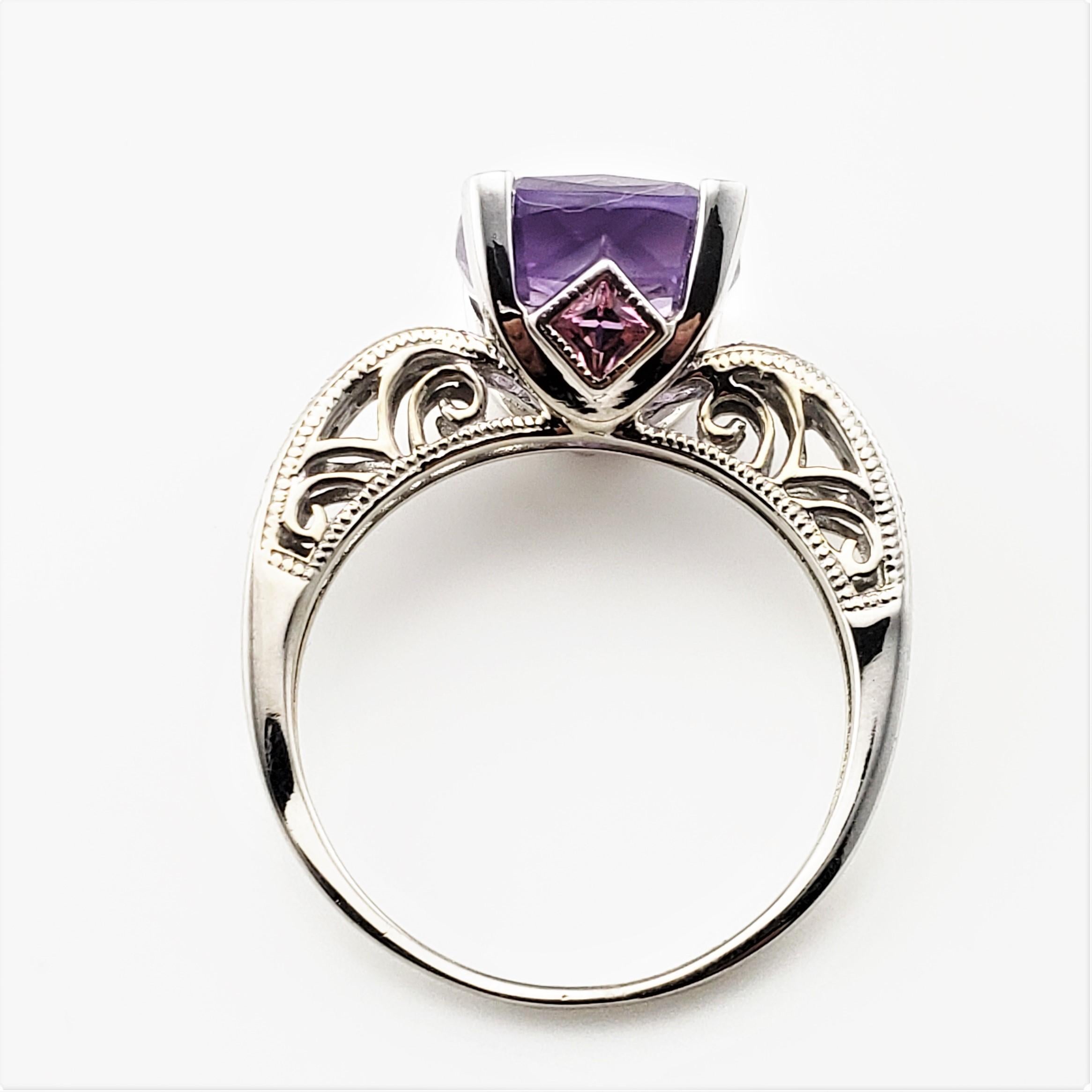 Bague en or blanc 14 carats avec améthyste et diamants certifiés GAI Pour femmes en vente