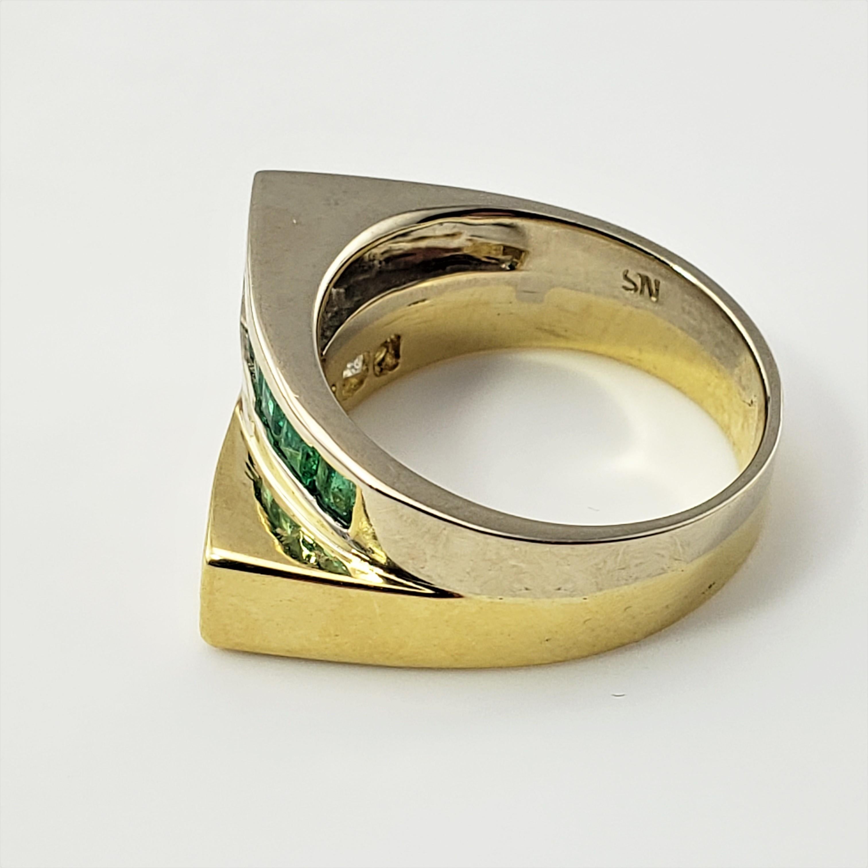 Princess Cut 18 Karat Yellow Gold Emerald and Diamond Ring For Sale