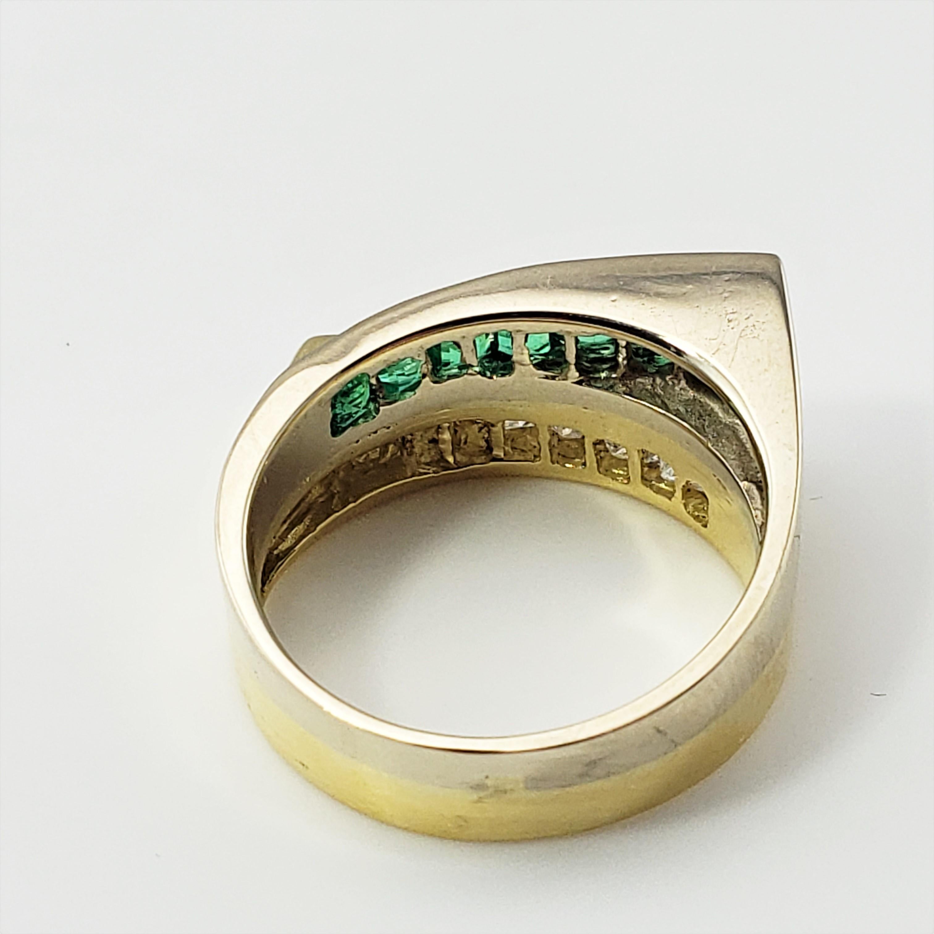 Women's 18 Karat Yellow Gold Emerald and Diamond Ring For Sale