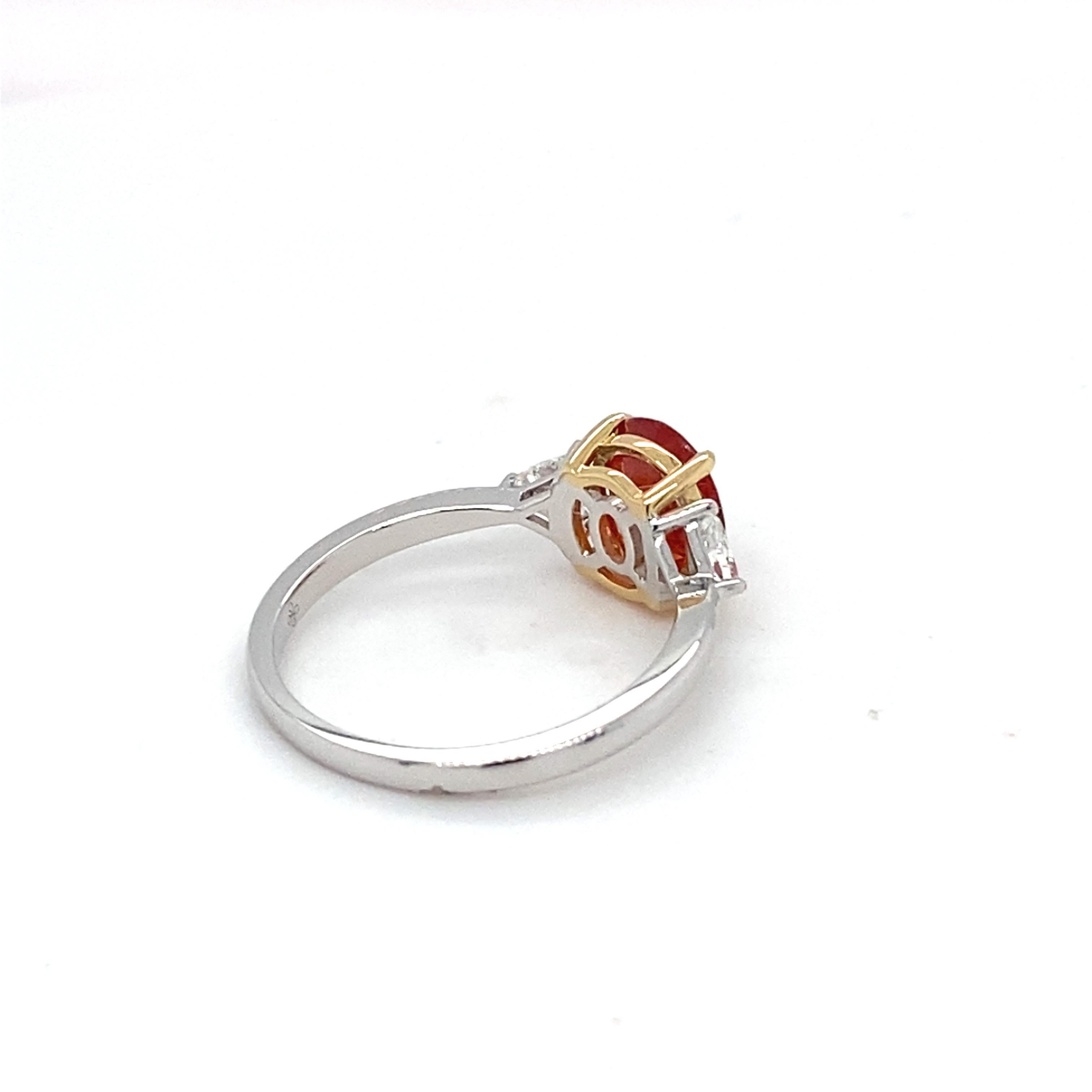 GIA Certified 2.07 Carat Orange Sapphire Diamond Two Tone Gold Ring For Sale 4