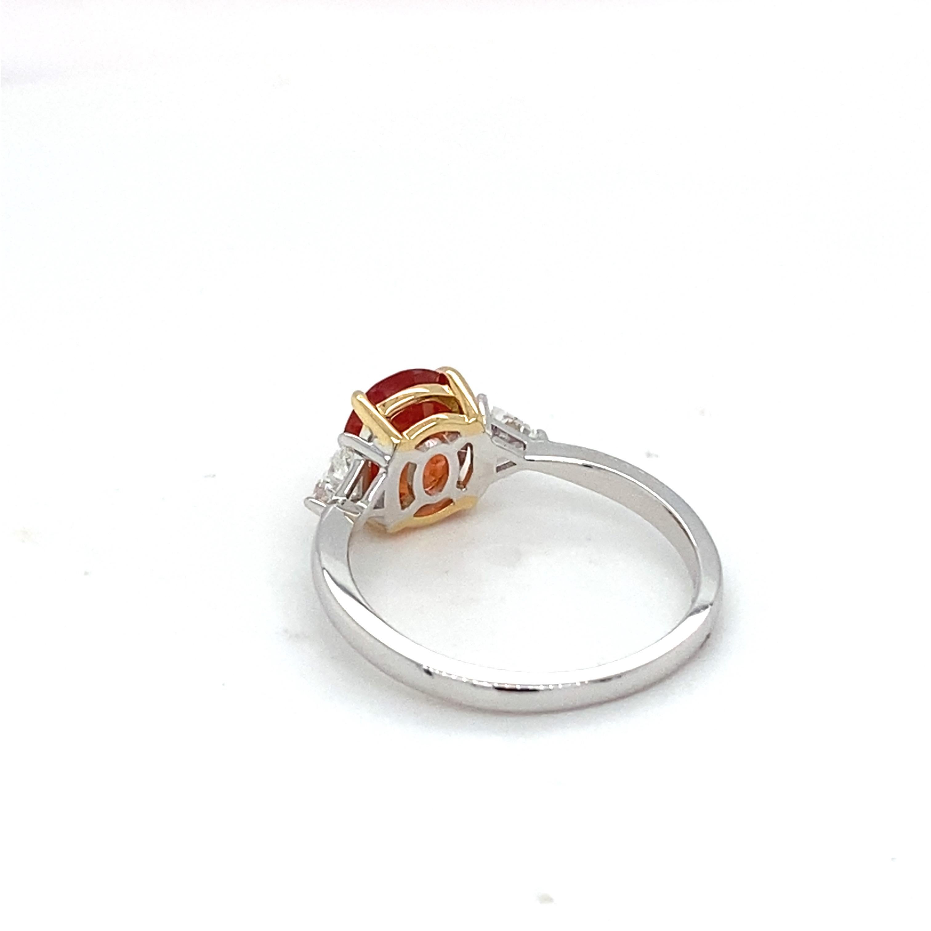 GIA Certified 2.07 Carat Orange Sapphire Diamond Two Tone Gold Ring For Sale 6
