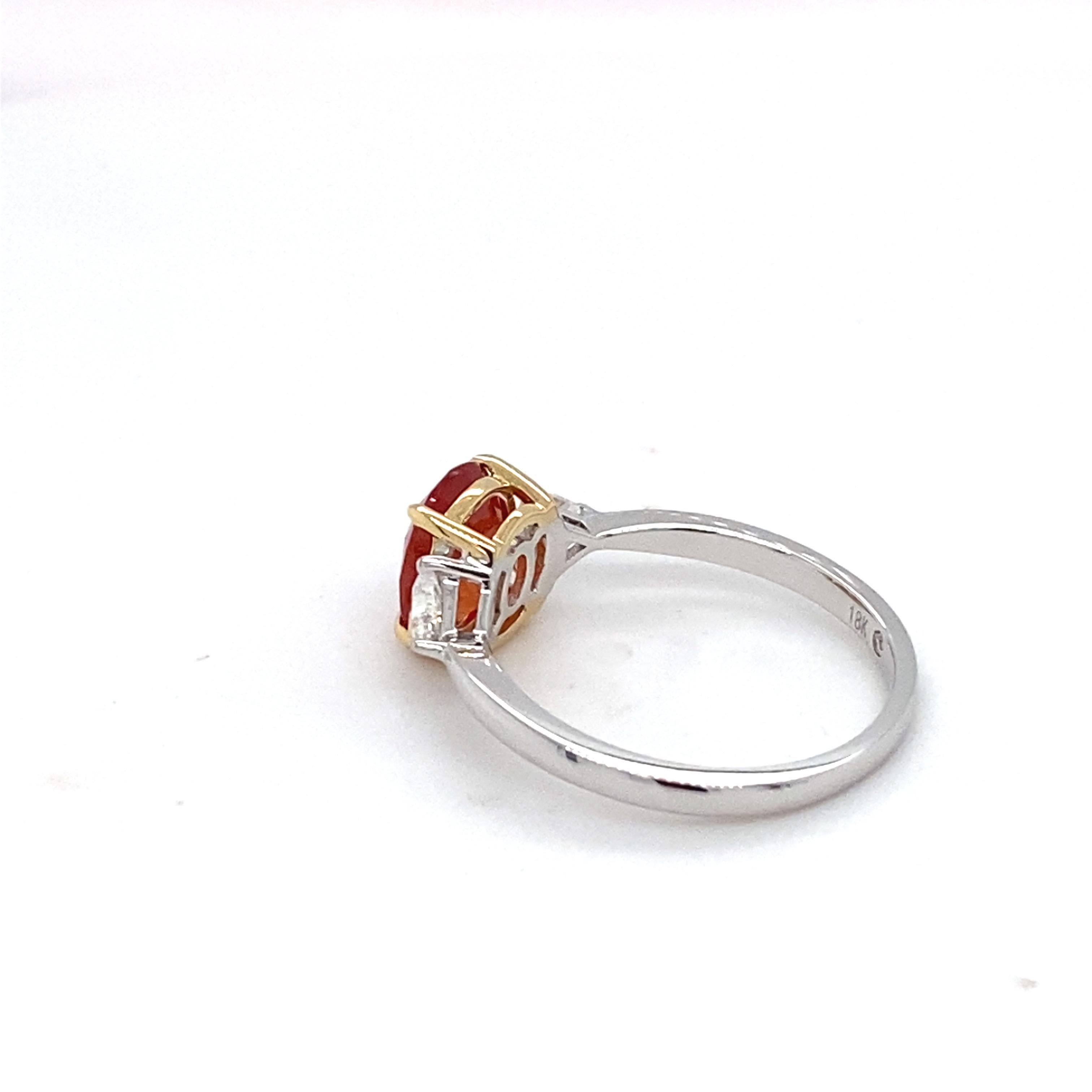 GIA Certified 2.07 Carat Orange Sapphire Diamond Two Tone Gold Ring For Sale 7