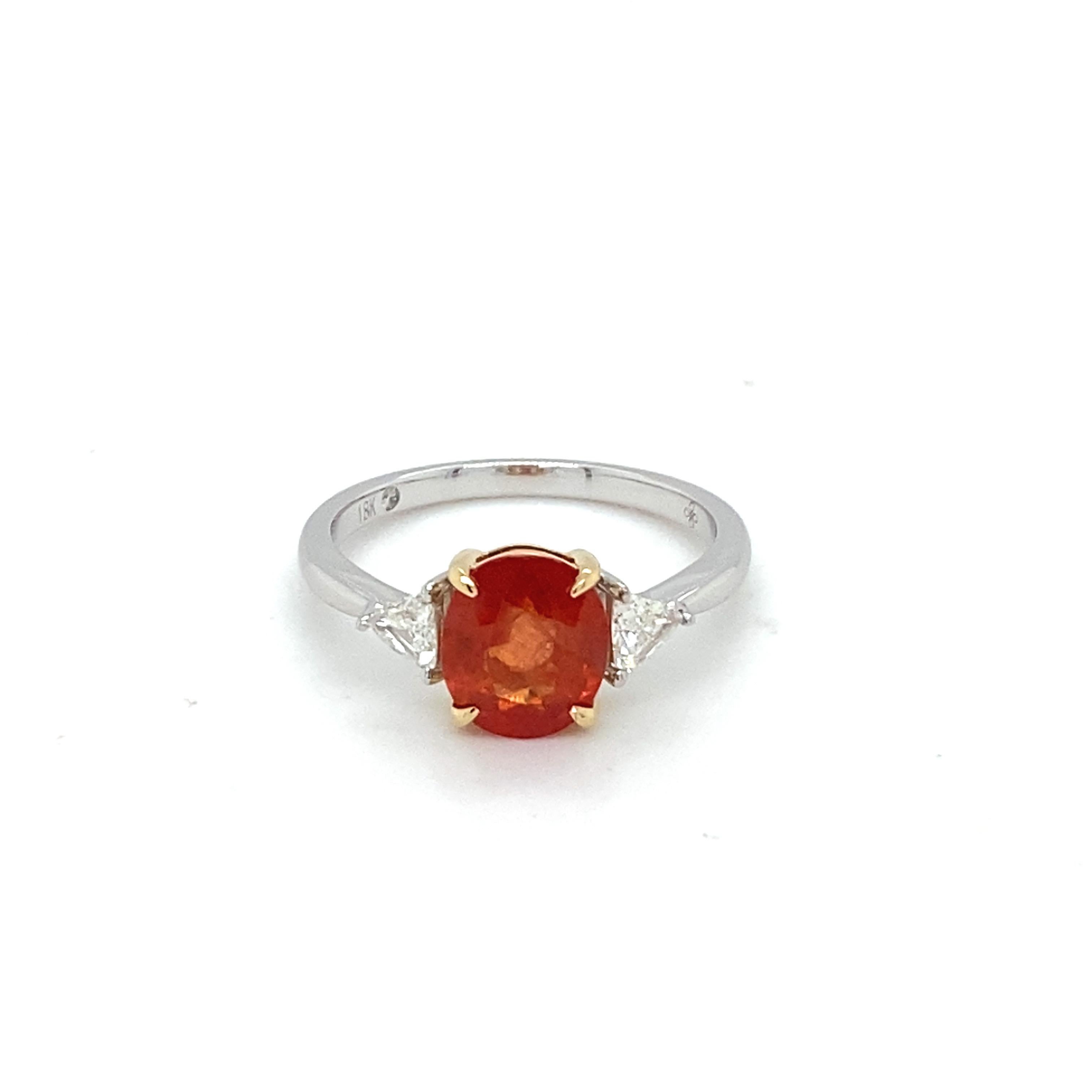 GIA Certified 2.07 Carat Orange Sapphire Diamond Two Tone Gold Ring For Sale 9