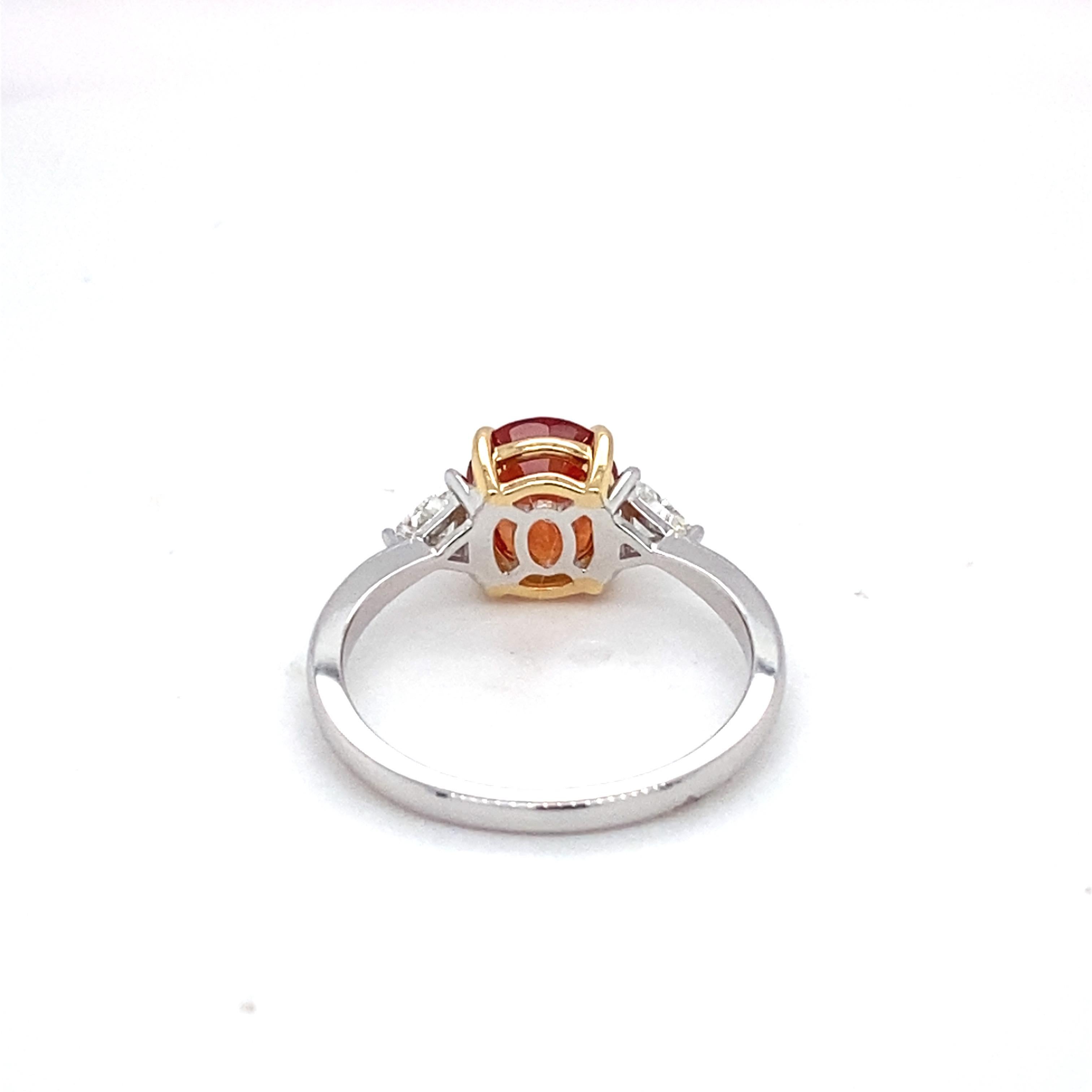 GIA Certified 2.07 Carat Orange Sapphire Diamond Two Tone Gold Ring For Sale 14