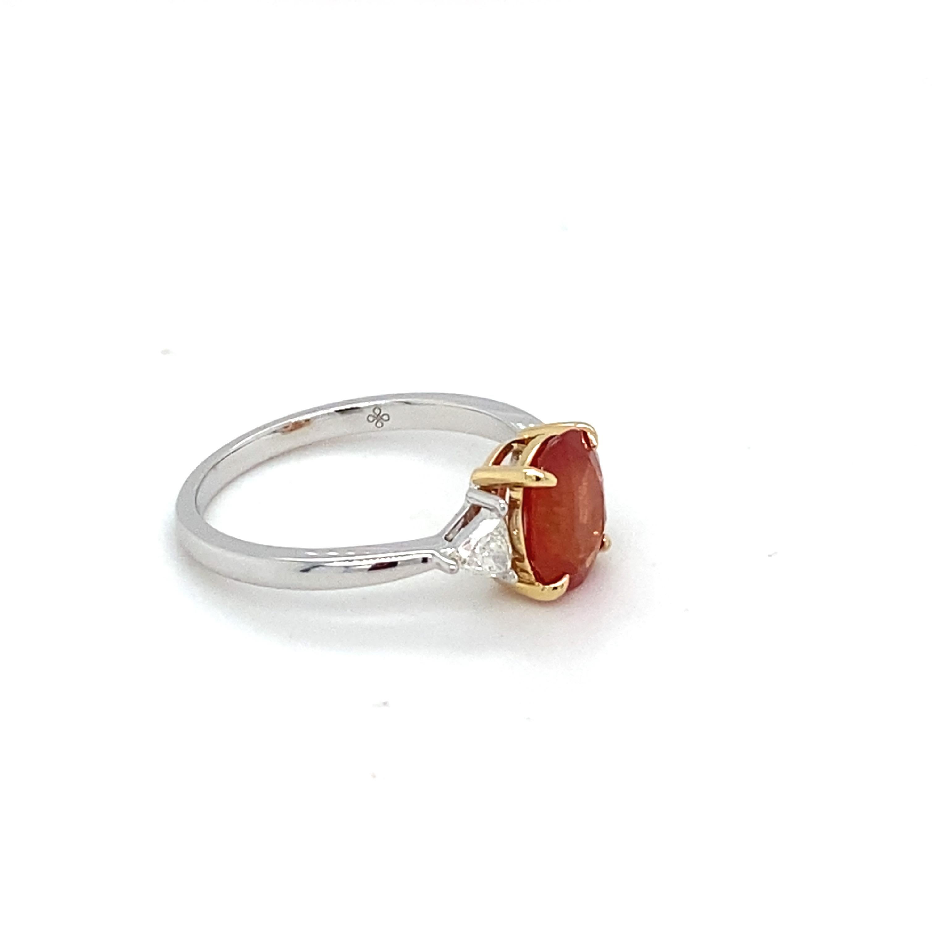 GIA Certified 2.07 Carat Orange Sapphire Diamond Two Tone Gold Ring In New Condition For Sale In Trumbull, CT
